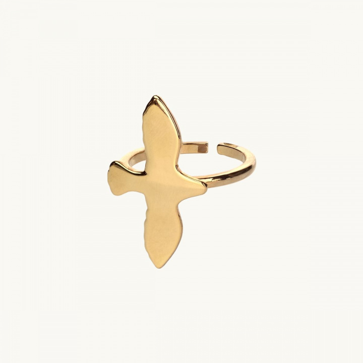 Adjustable ring in gold in shape of a dove